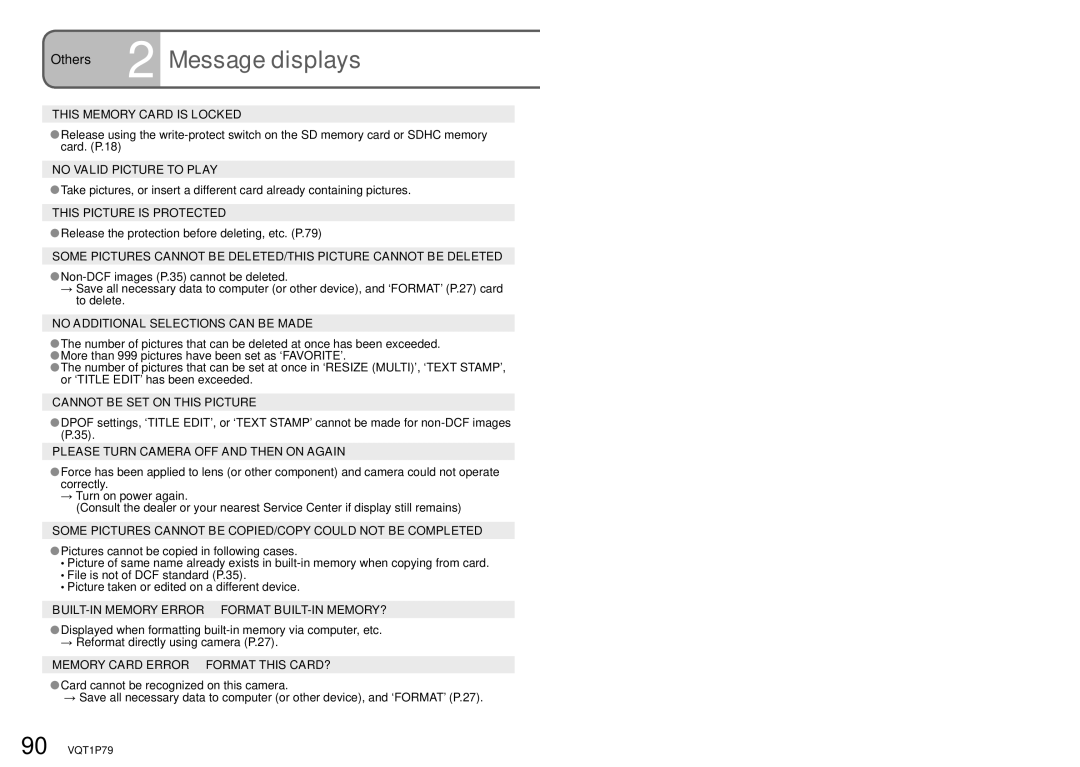 Panasonic DMC-TZ5, DMC-TZ4 operating instructions Others 2 Message displays 