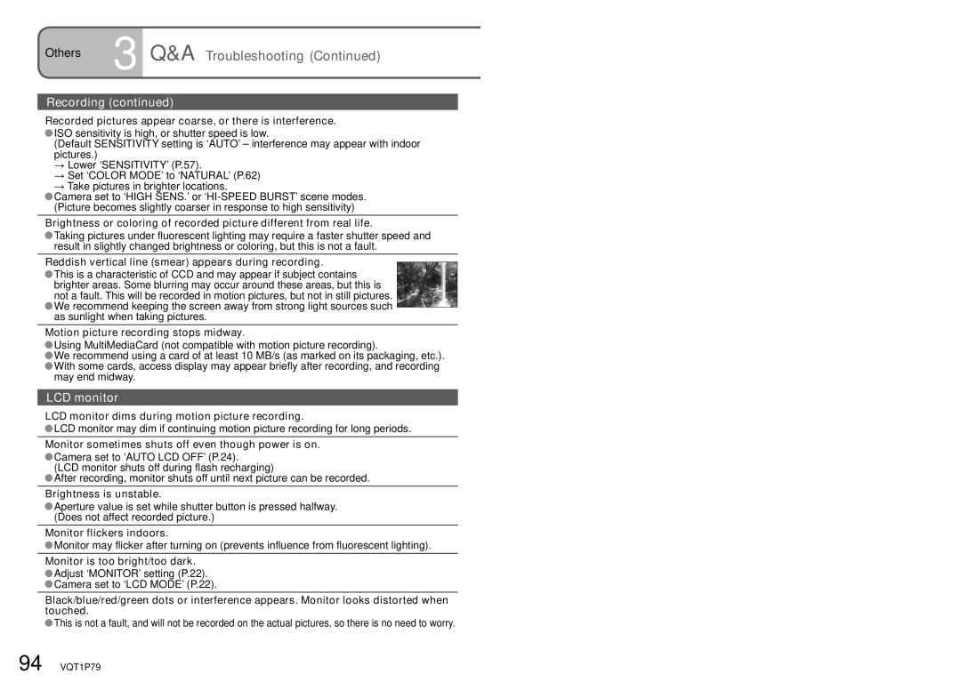 Panasonic DMC-TZ5 Recorded pictures appear coarse, or there is interference, Motion picture recording stops midway 