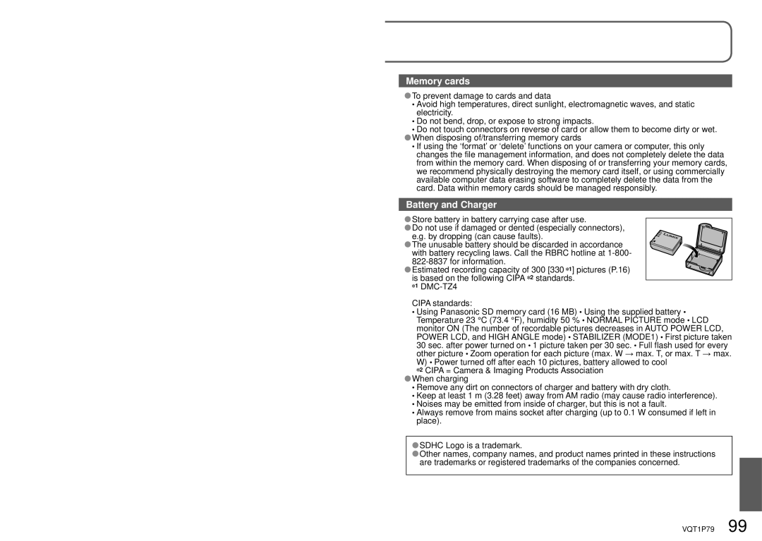 Panasonic DMC-TZ4, DMC-TZ5 operating instructions Memory cards 