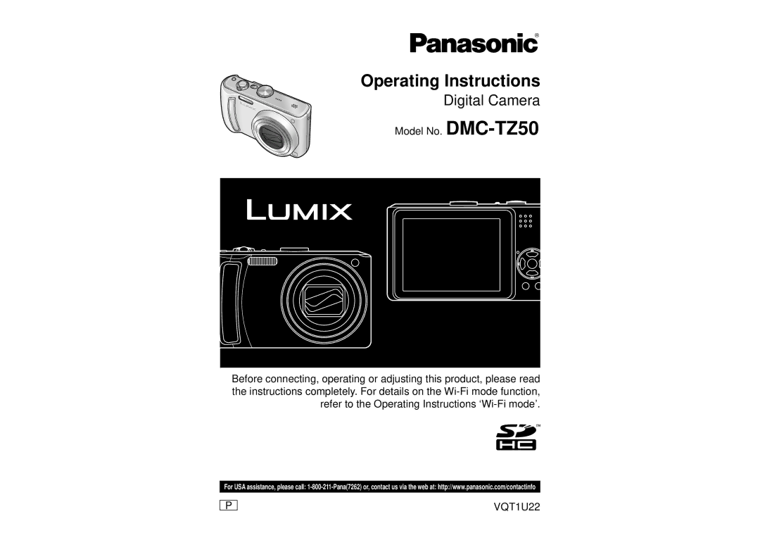 Panasonic DMC-TZ50 operating instructions Operating Instructions 