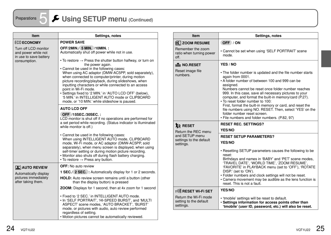 Panasonic DMC-TZ50 operating instructions Using Setup menu 