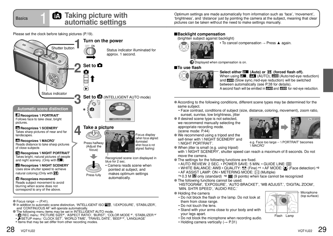 Panasonic DMC-TZ50 Taking picture with, Automatic settings, Set to, Take a picture, Automatic scene distinction 