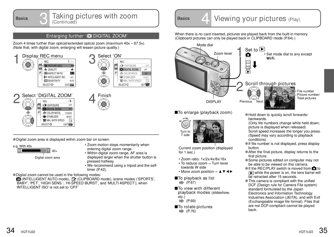 Panasonic DMC-TZ50 Basics 4 Viewing your pictures Play, Enlarging further ‘ Digital ZOOM’, Display REC menu 