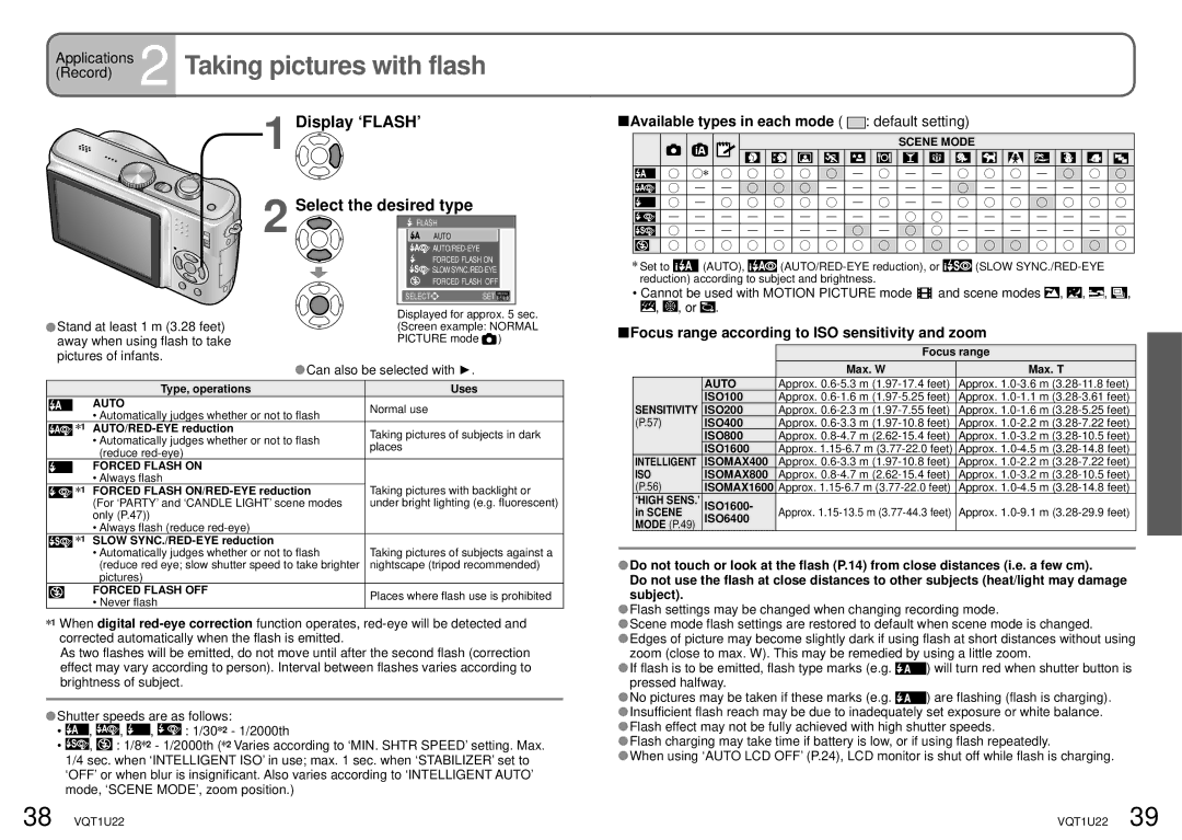 Panasonic DMC-TZ50 Applications 2 Taking pictures with flash, Display ‘FLASH’ Select the desired type 