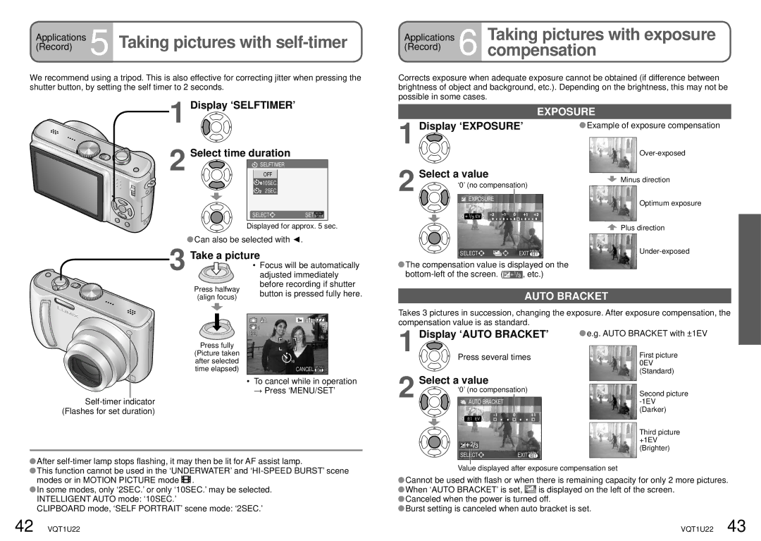 Panasonic DMC-TZ50 Applications 5 Taking pictures with self-timer, Display ‘SELFTIMER’ Select time duration, Exposure 