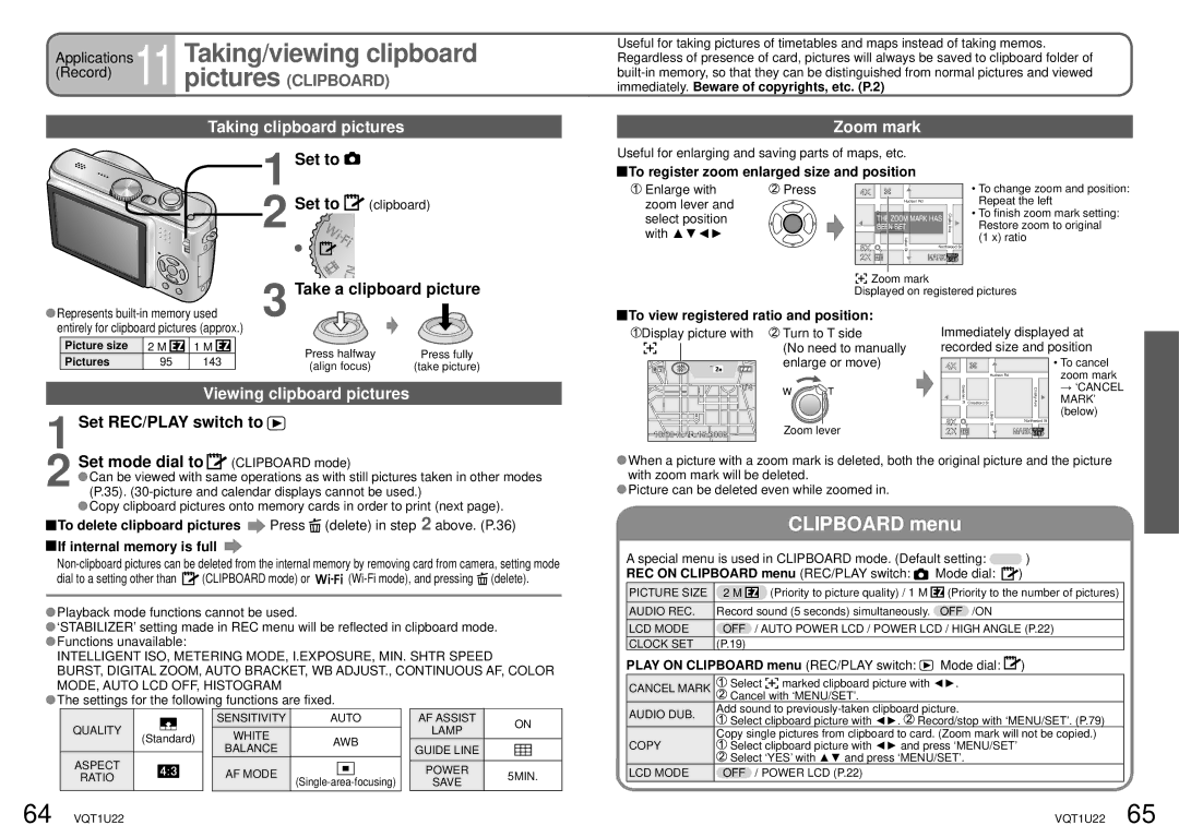 Panasonic DMC-TZ50 Taking/viewing clipboard, Taking clipboard pictures, Zoom mark, Viewing clipboard pictures 