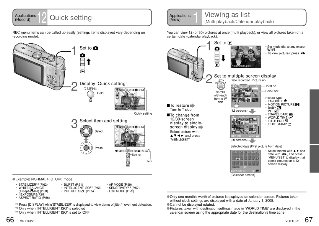 Panasonic DMC-TZ50 operating instructions Viewing as list, Select item and setting, Display ‘Quick setting’ 