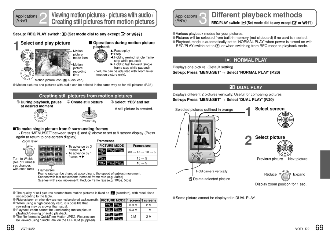 Panasonic DMC-TZ50 Different playback methods, Creating still pictures from motion pictures, Normal Play, Dual Play 