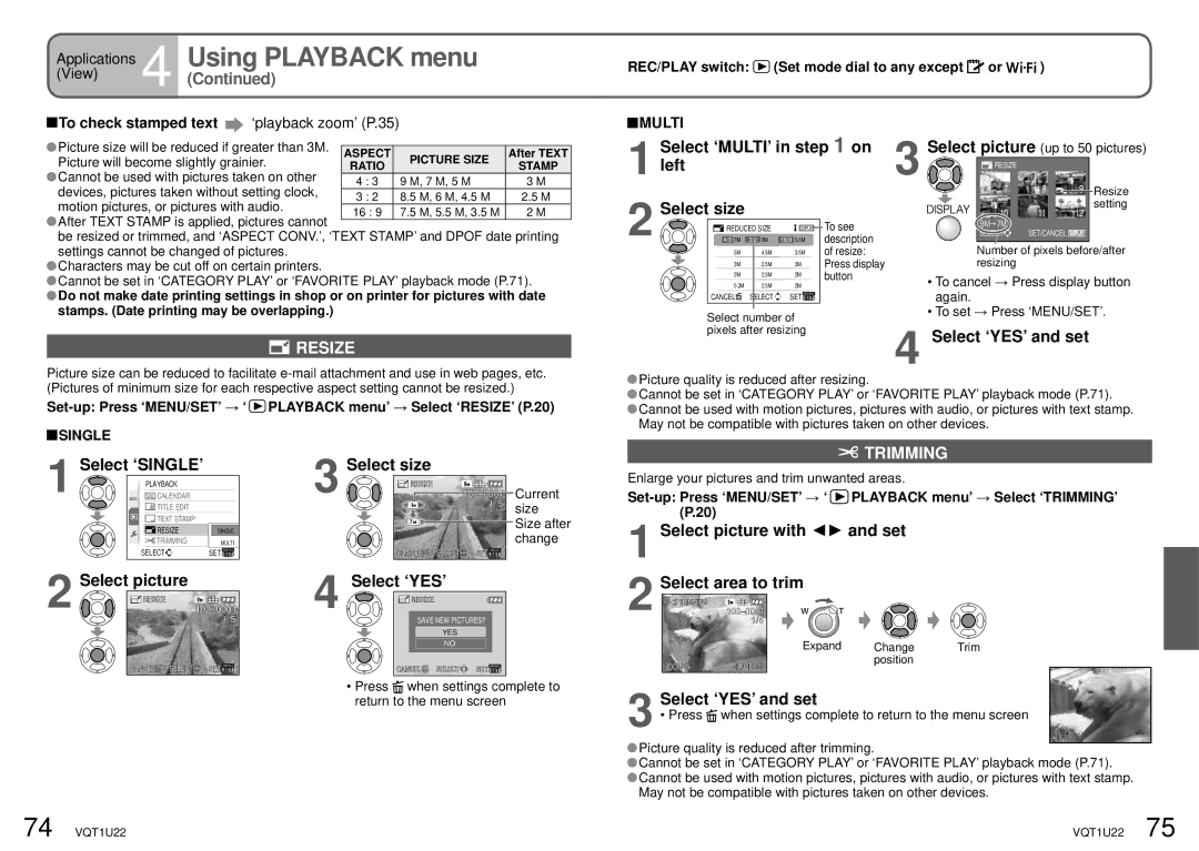 Panasonic DMC-TZ50 operating instructions Using Playback menu, Resize, Trimming 