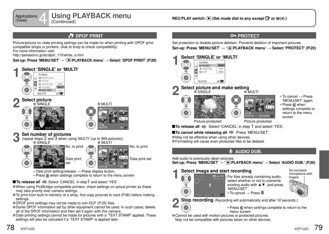 Panasonic DMC-TZ50 operating instructions Dpof Print, Protect, Audio DUB 