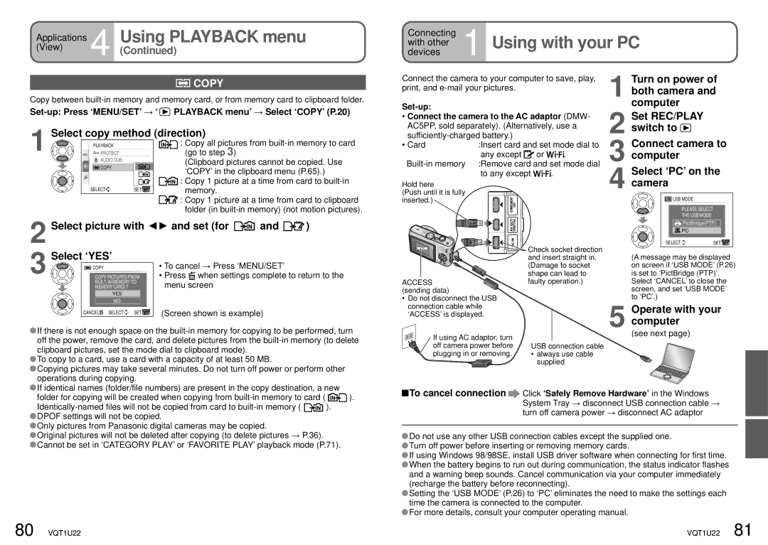 Panasonic DMC-TZ50 operating instructions Using with your PC, Copy, Select picture with and set for Select ‘YES’, Camera 