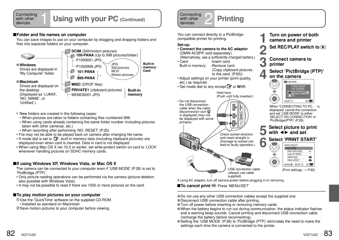 Panasonic DMC-TZ50 operating instructions Printing, Select picture to print with and set, Folder and file names on computer 