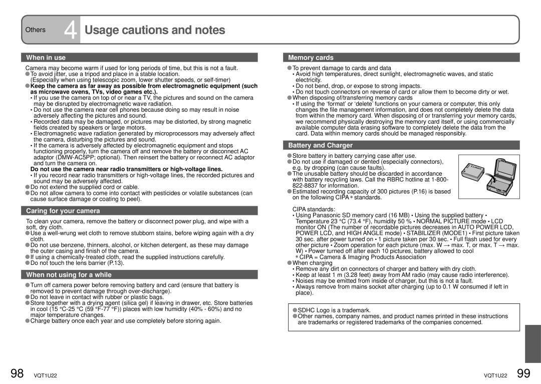 Panasonic DMC-TZ50 operating instructions Others 4 Usage cautions and notes 