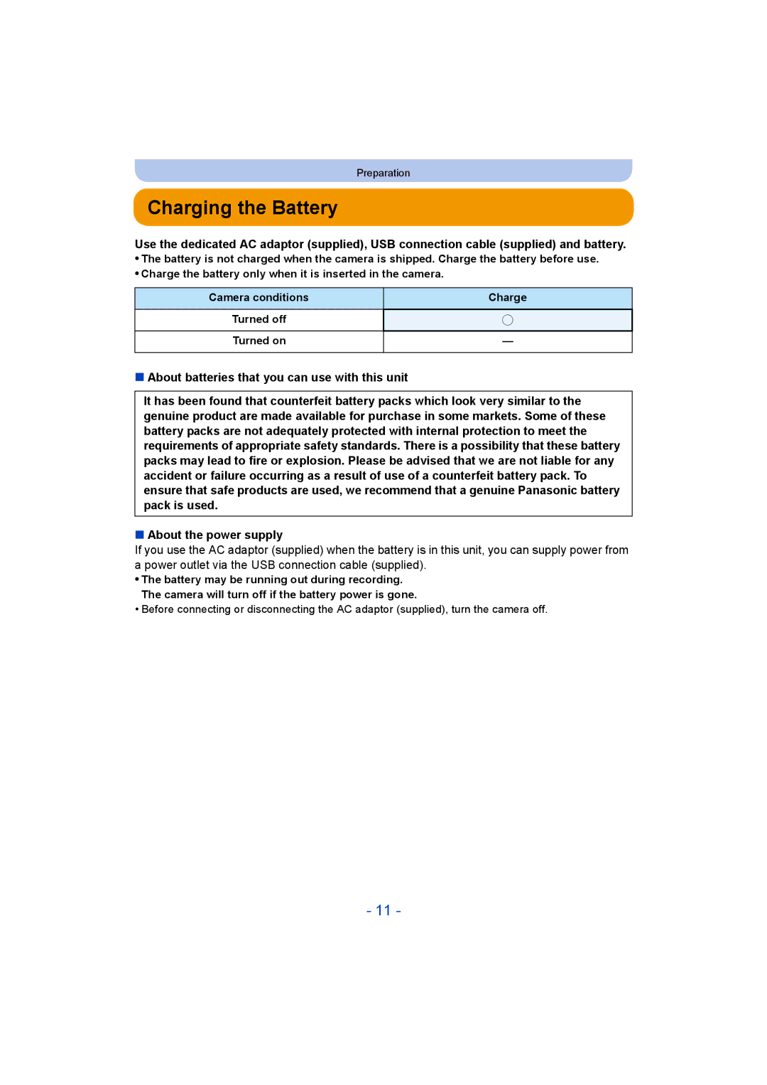 Panasonic DMC-TZ55 operating instructions Charging the Battery 