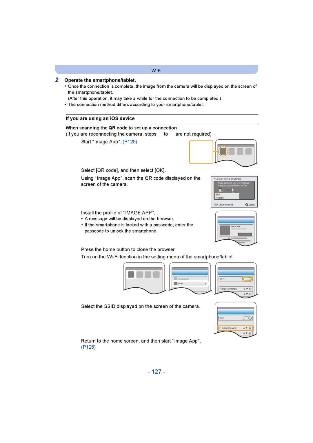 Panasonic DMC-TZ55 operating instructions 127, Operate the smartphone/tablet, If you are using an iOS device 