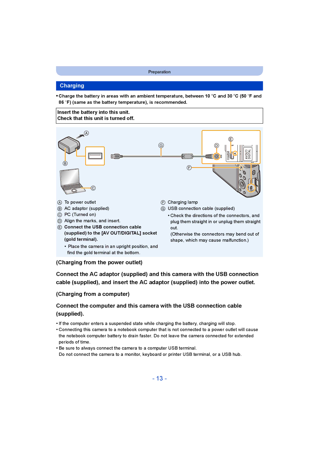 Panasonic DMC-TZ55 operating instructions Charging 