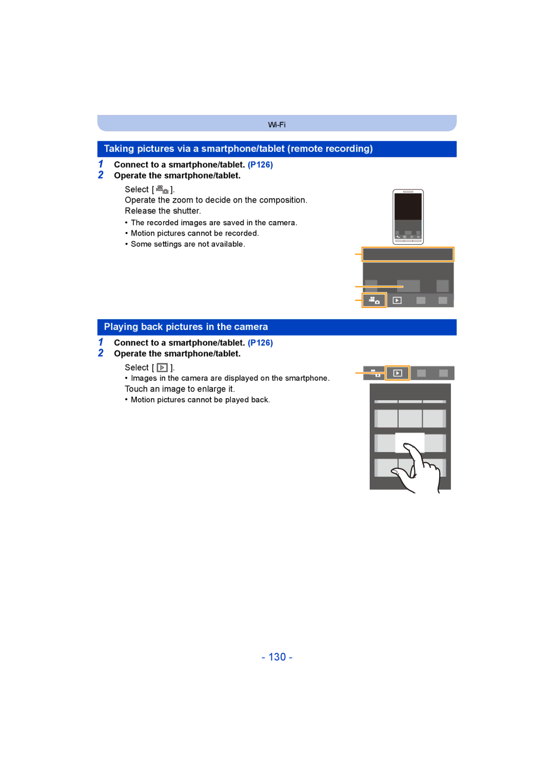 Panasonic DMC-TZ55 130, Taking pictures via a smartphone/tablet remote recording, Playing back pictures in the camera 