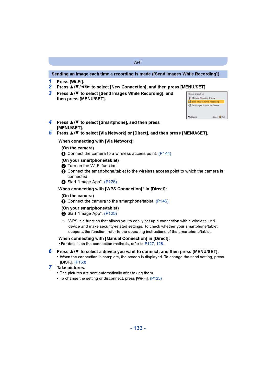 Panasonic DMC-TZ55 133, On your smartphone/tablet, When connecting with Manual Connection in Direct, Take pictures 