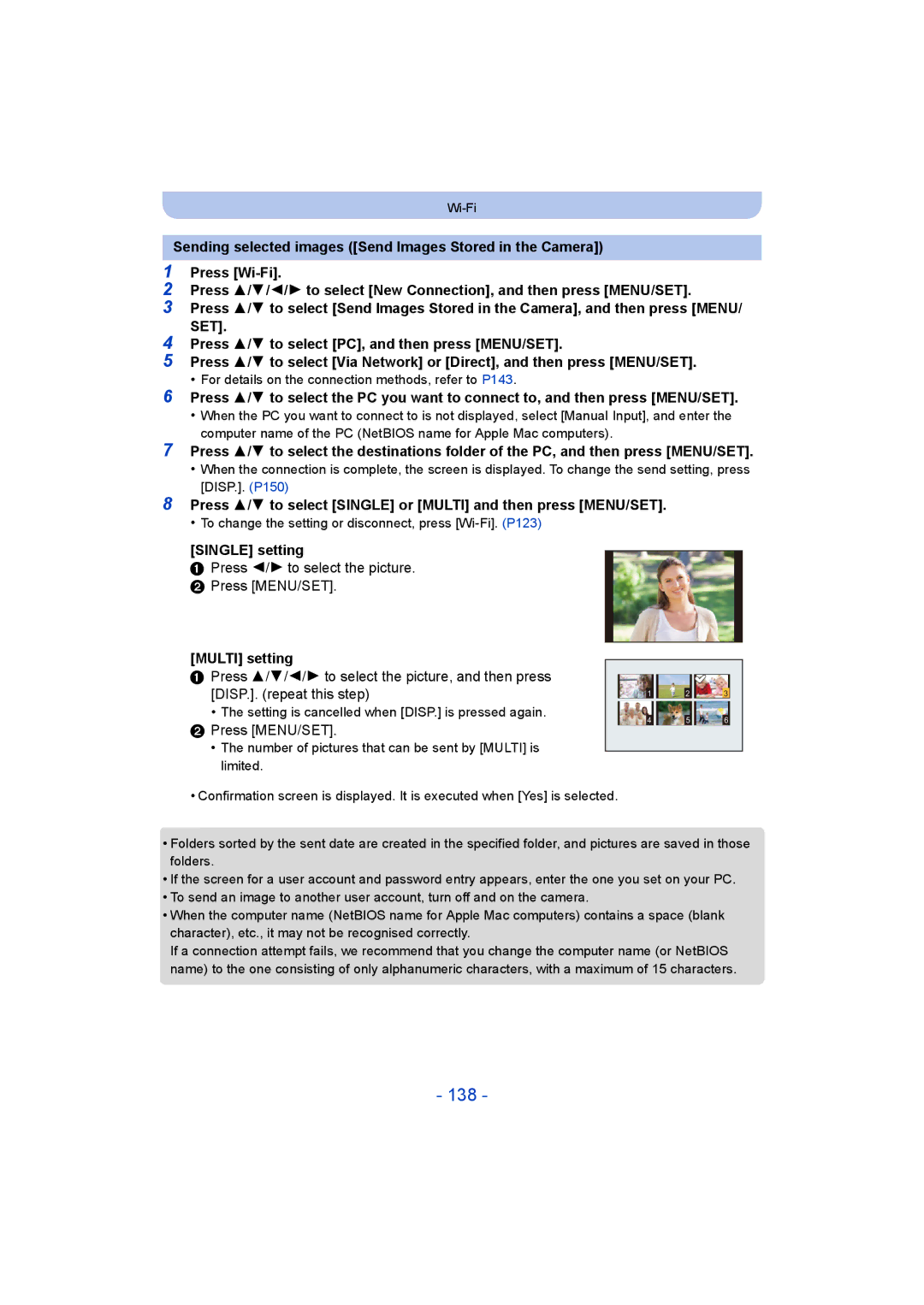 Panasonic DMC-TZ55 operating instructions 138, Press 3/4 to select Single or Multi and then press MENU/SET 