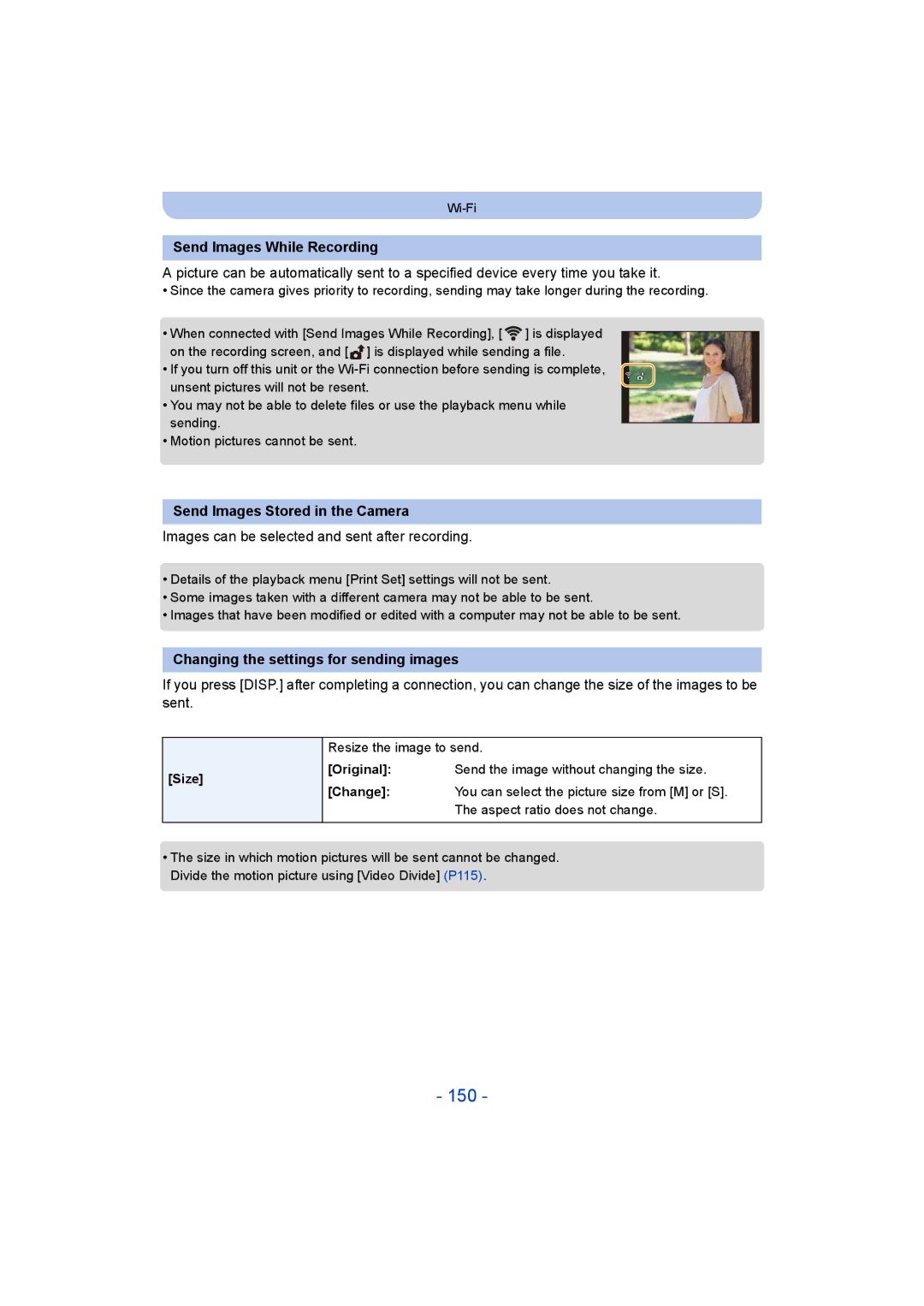 Panasonic DMC-TZ55 operating instructions 150, Send Images While Recording, Send Images Stored in the Camera 