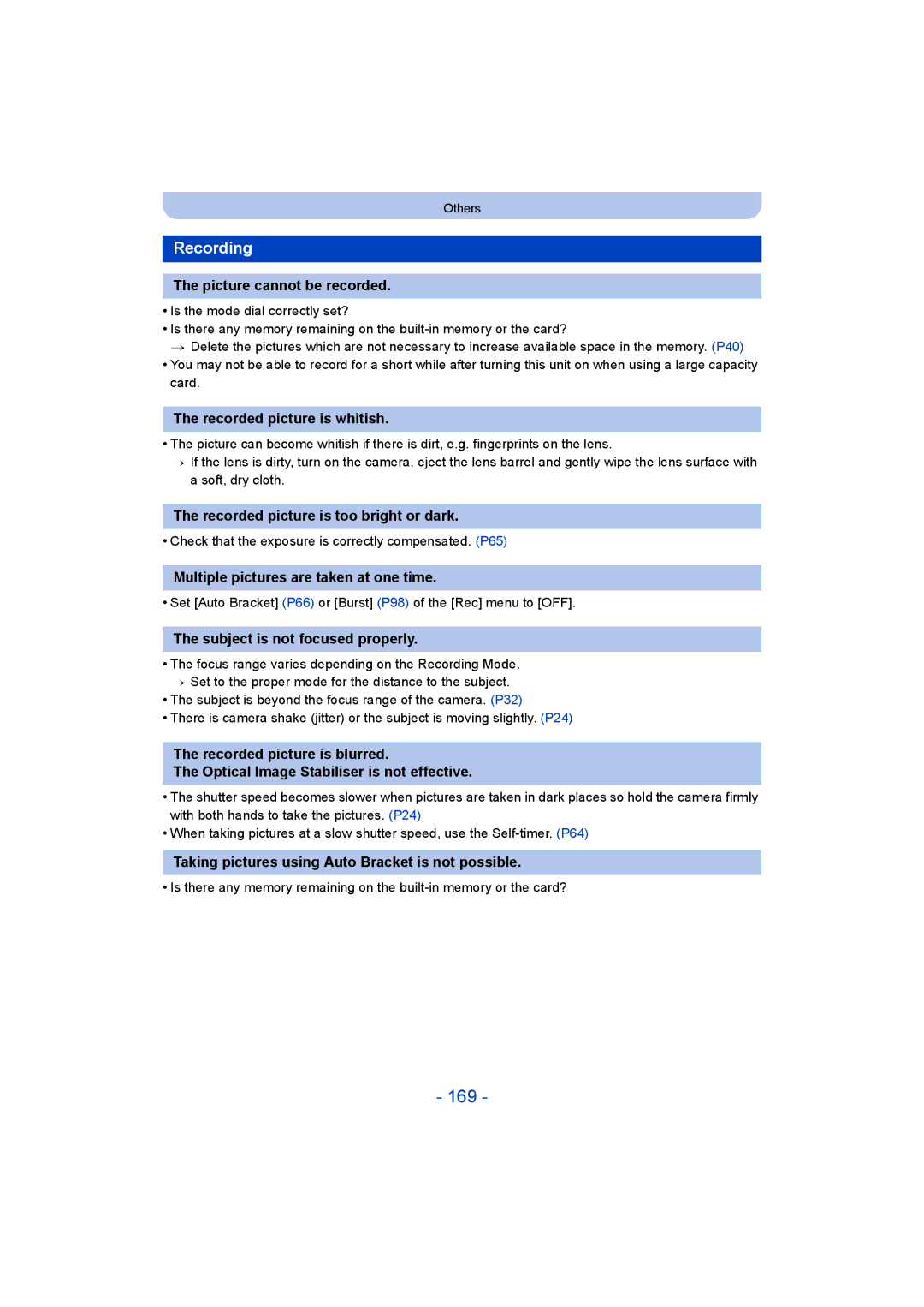 Panasonic DMC-TZ55 operating instructions 169, Recording 