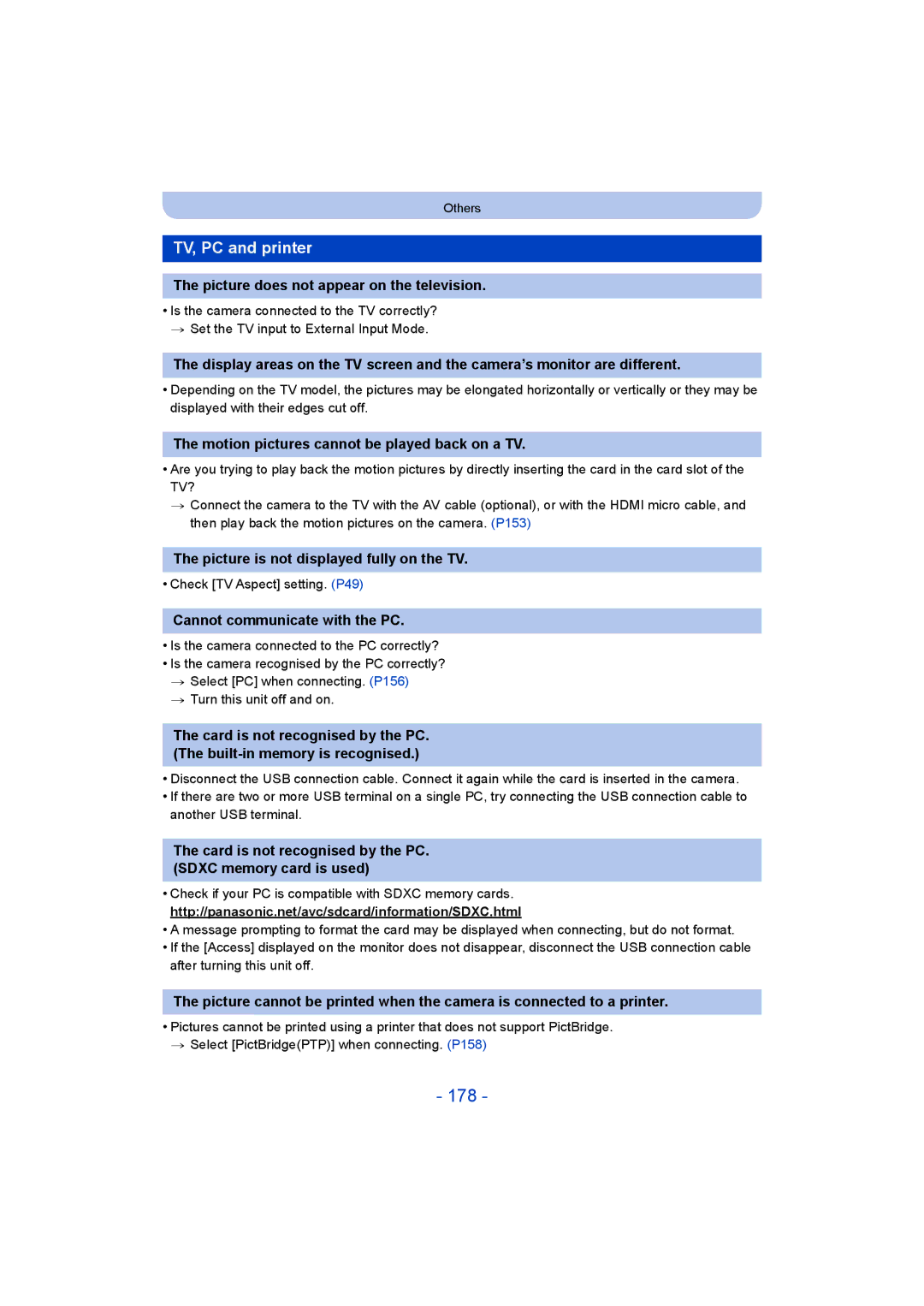 Panasonic DMC-TZ55 operating instructions 178, TV, PC and printer 