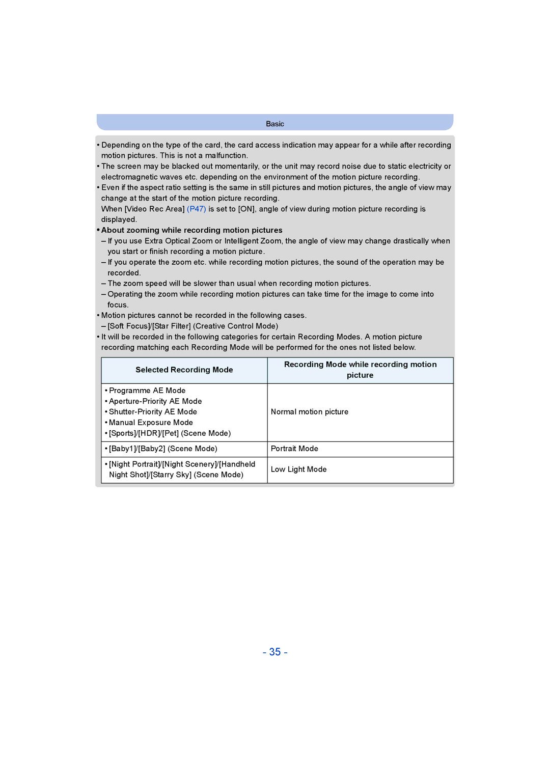 Panasonic DMC-TZ55 operating instructions About zooming while recording motion pictures 