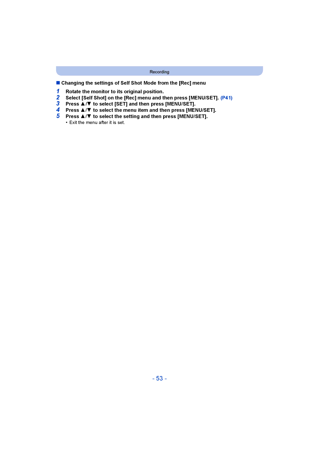 Panasonic DMC-TZ55 operating instructions Exit the menu after it is set 