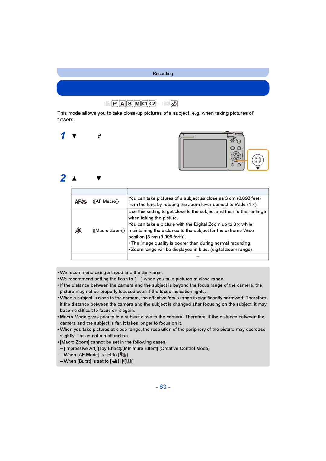 Panasonic DMC-TZ55 operating instructions Taking Close-up Pictures AF Macro/Macro Zoom, Off 