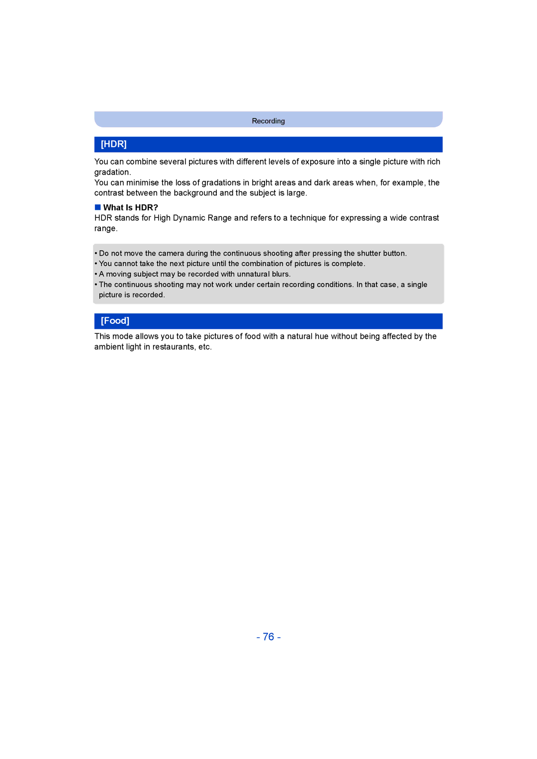 Panasonic DMC-TZ55 operating instructions Food, What Is HDR? 