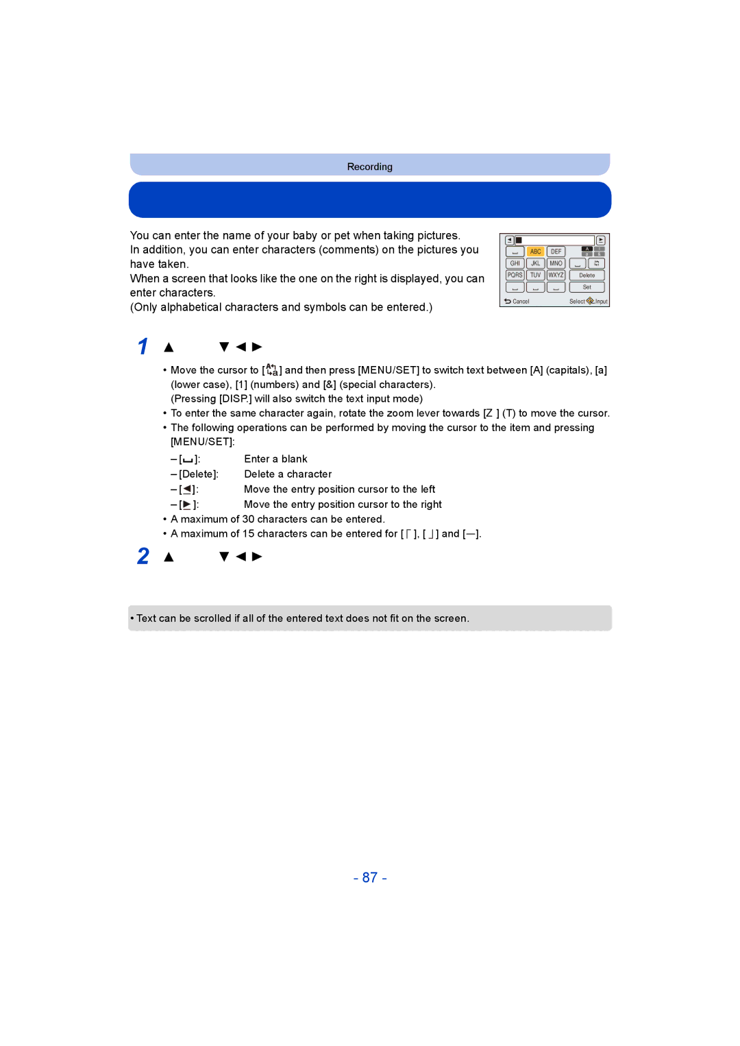 Panasonic DMC-TZ55 operating instructions Entering Text 