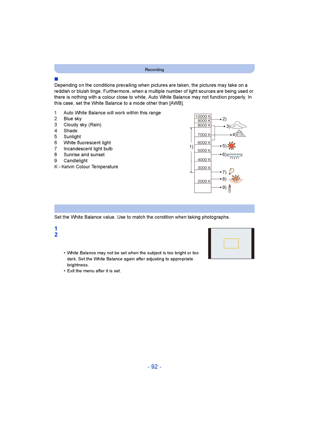 Panasonic DMC-TZ55 operating instructions Auto White Balance, Setting the White Balance manually 