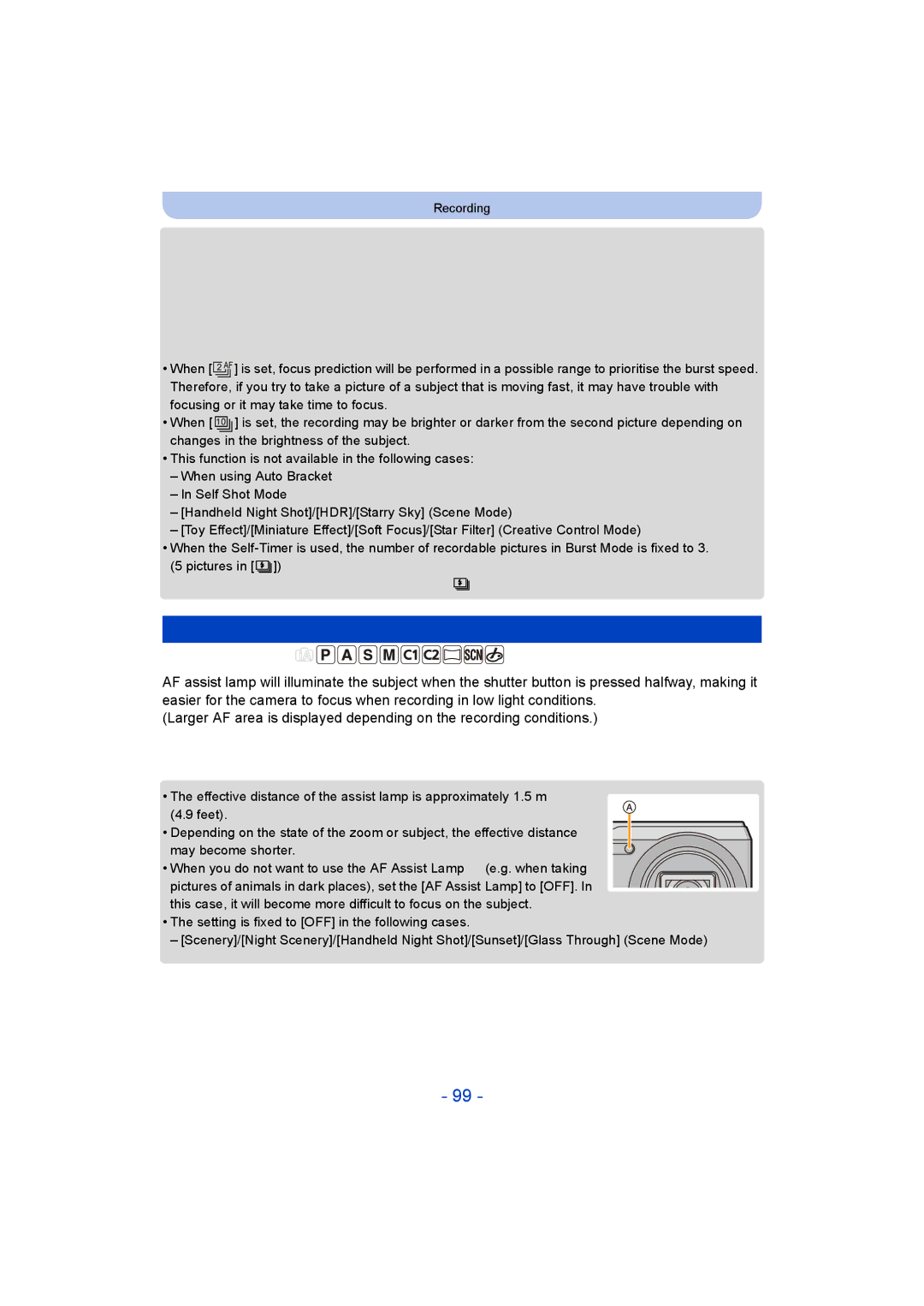 Panasonic DMC-TZ55 operating instructions AF Assist Lamp, Flash setting is fixed to Œ except for 