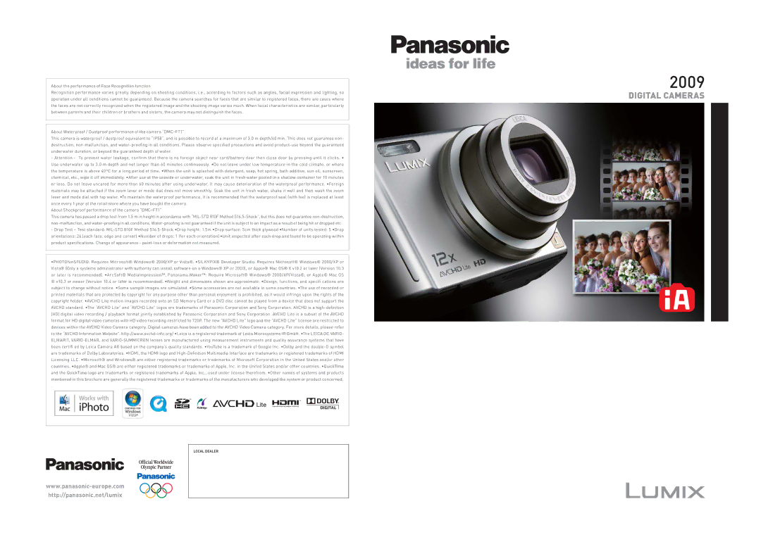 Panasonic DMC-FX40, DMC-TZ6, DMC-FX550, DMC-FT1, DMC-FS6 specifications 2009 