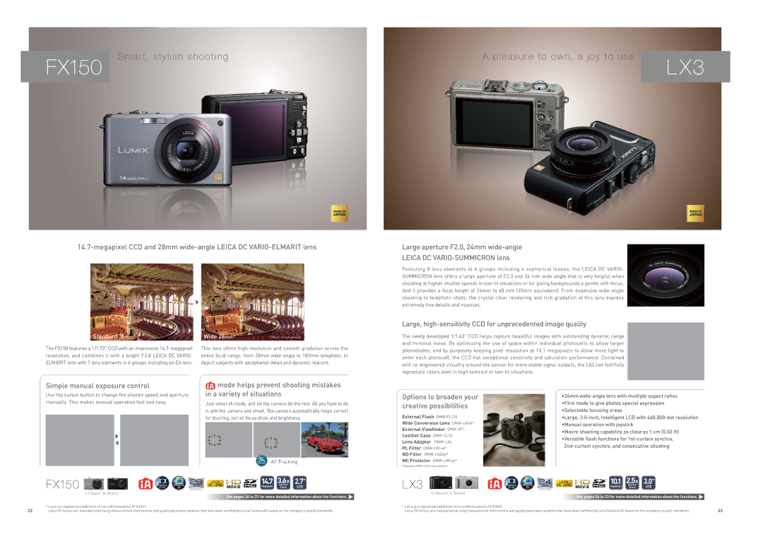 Panasonic DMC-FX550 FX150, Large, high-sensitivity CCD for unprecedented image quality, Simple manual exposure control 
