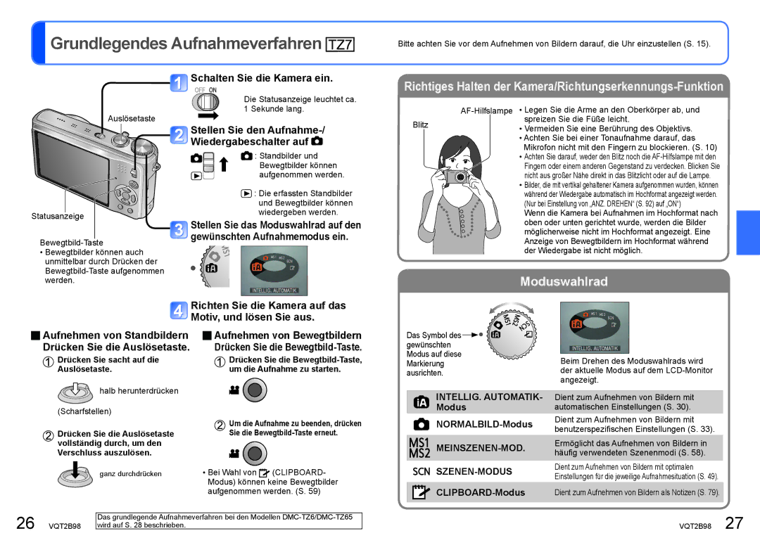 Panasonic DMC-TZ6 Grundlegendes Aufnahmeverfahren, Stellen Sie den Aufnahme-/ Wiedergabeschalter auf, CLIPBOARD-Modus 