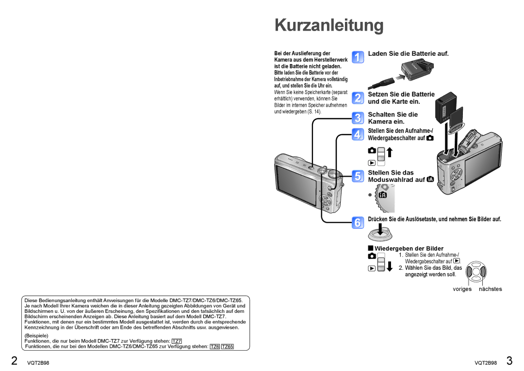 Panasonic DMC-TZ65, DMC-TZ7 manual Wiedergeben der Bilder, Voriges nächstes 