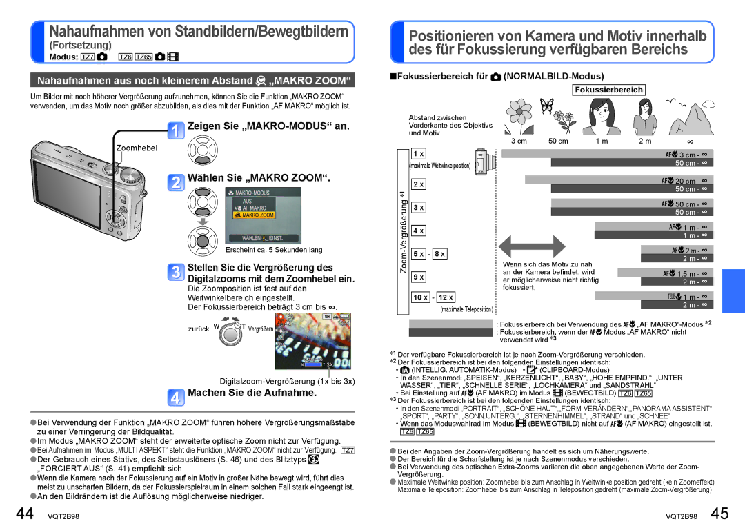 Panasonic DMC-TZ6 Nahaufnahmen aus noch kleinerem Abstand „MAKRO Zoom, Zeigen Sie „MAKRO-MODUS an, Wählen Sie „MAKRO Zoom 