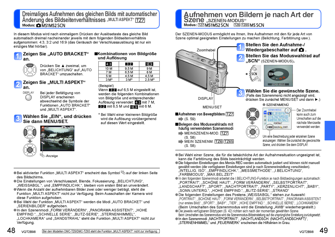 Panasonic DMC-TZ7, DMC-TZ65 Aufnehmen von Bildern je nach Art der, Stellen Sie den Aufnahme Zeigen Sie „AUTO Bracket an 