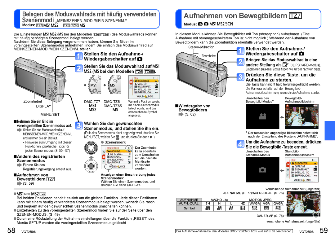 Panasonic DMC-TZ65, DMC-TZ7 Aufnehmen von Bewegtbildern, Stellen Sie den Aufnahme, Ändern des registrierten Szenenmodus 