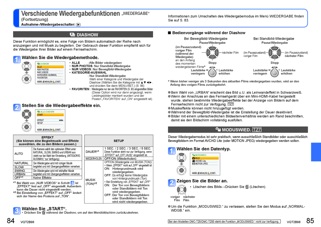 Panasonic DMC-TZ7, DMC-TZ65 manual Diashow, Moduswied 