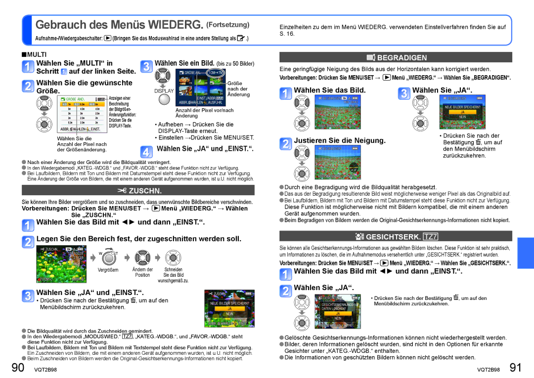 Panasonic DMC-TZ7, DMC-TZ65 manual Begradigen, Größe, Zuschn, Wählen Sie „JA und „EINST 