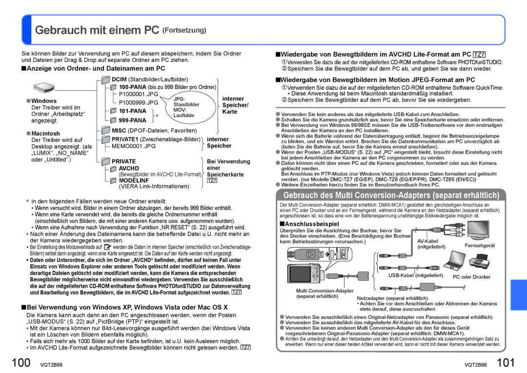 Panasonic DMC-TZ65, DMC-TZ7 Gebrauch mit einem PC Fortsetzung, Wiedergabe von Bewegtbildern im Motion JPEG-Format am PC 