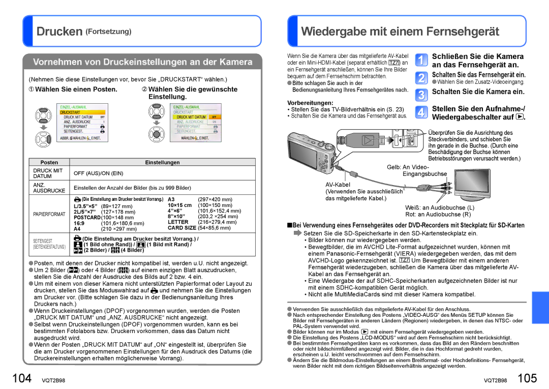 Panasonic DMC-TZ65, DMC-TZ7 manual Wiedergabe mit einem Fernsehgerät, Wählen Sie den Zusatz-Videoeingang, Letter 