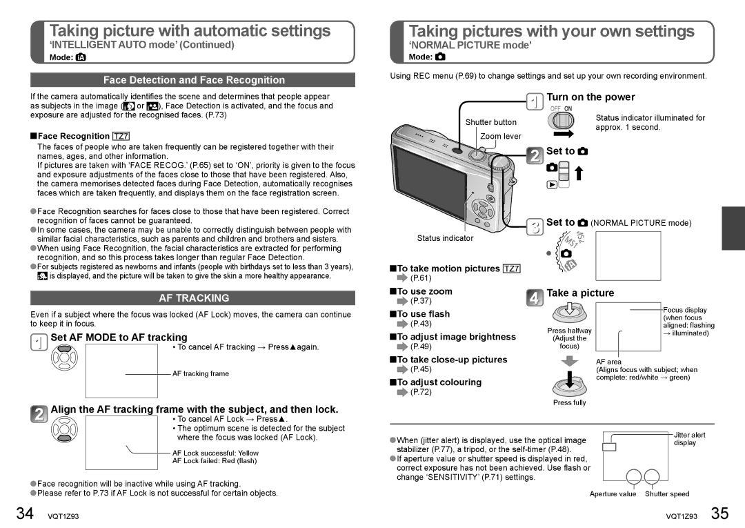 Panasonic DMC-TZ65 Taking pictures with your own settings, Face Detection and Face Recognition, ‘NORMAL Picture mode’ 