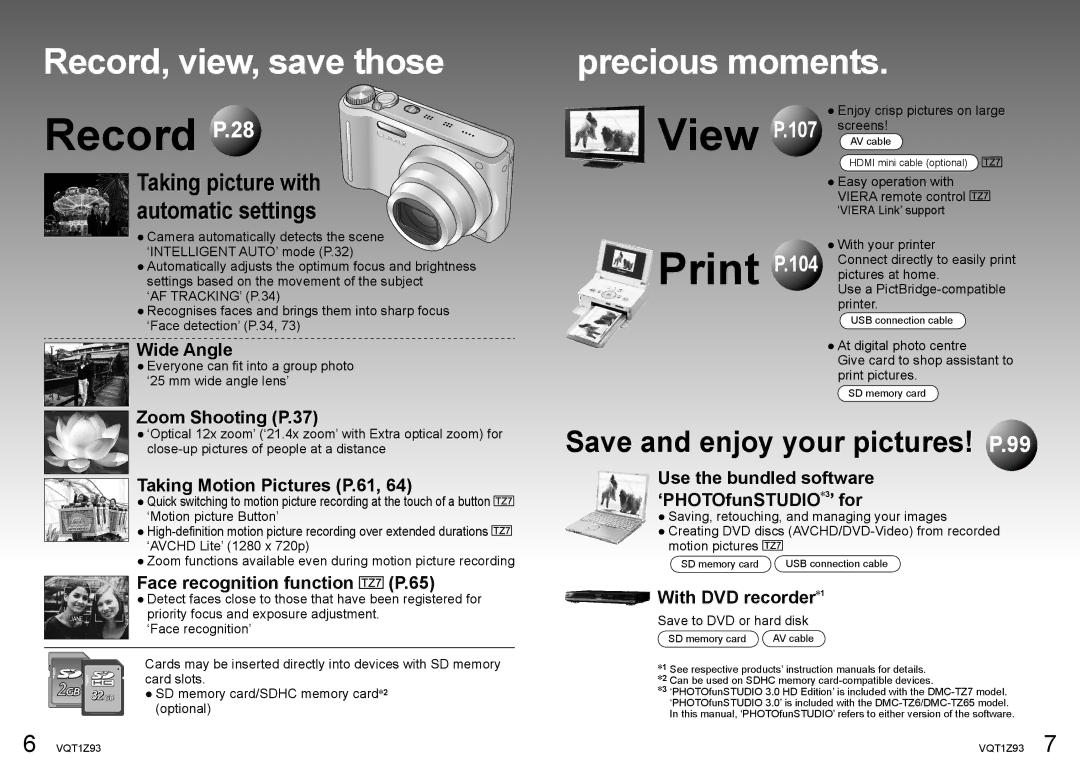 Panasonic DMC-TZ7, DMC-TZ65 operating instructions ‘VIERA Link’ support, VQT1Z93 