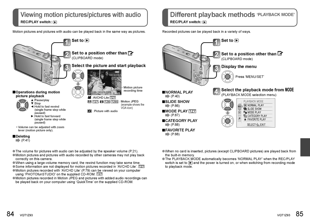 Panasonic DMC-TZ7, DMC-TZ65 Viewing motion pictures/pictures with audio, Different playback methods ‘PLAYBACK MODE’ 