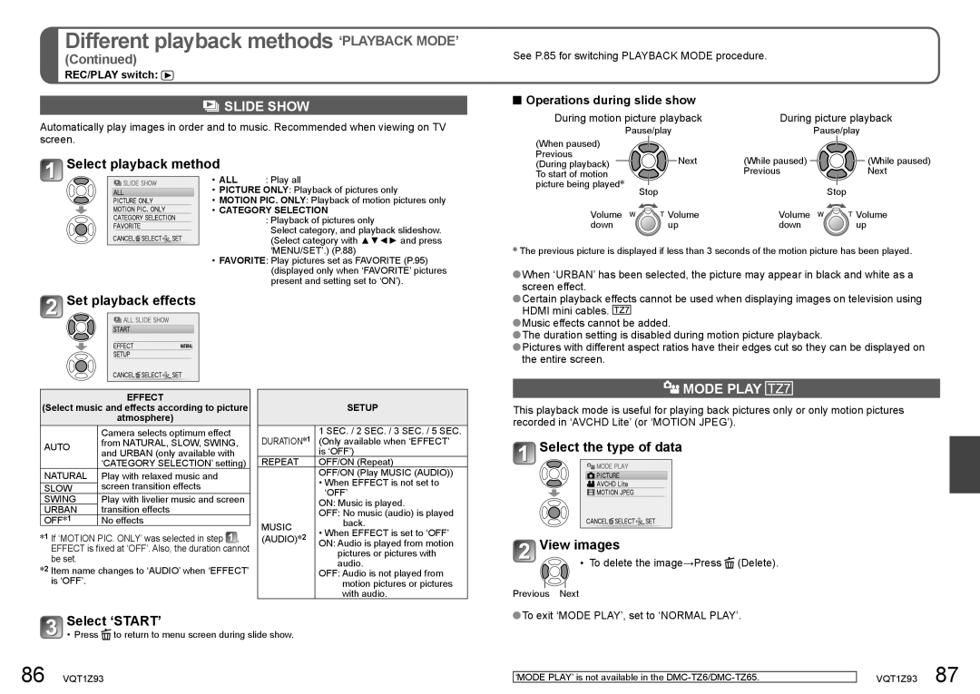 Panasonic DMC-TZ65, DMC-TZ7 operating instructions Slide Show, Mode Play 