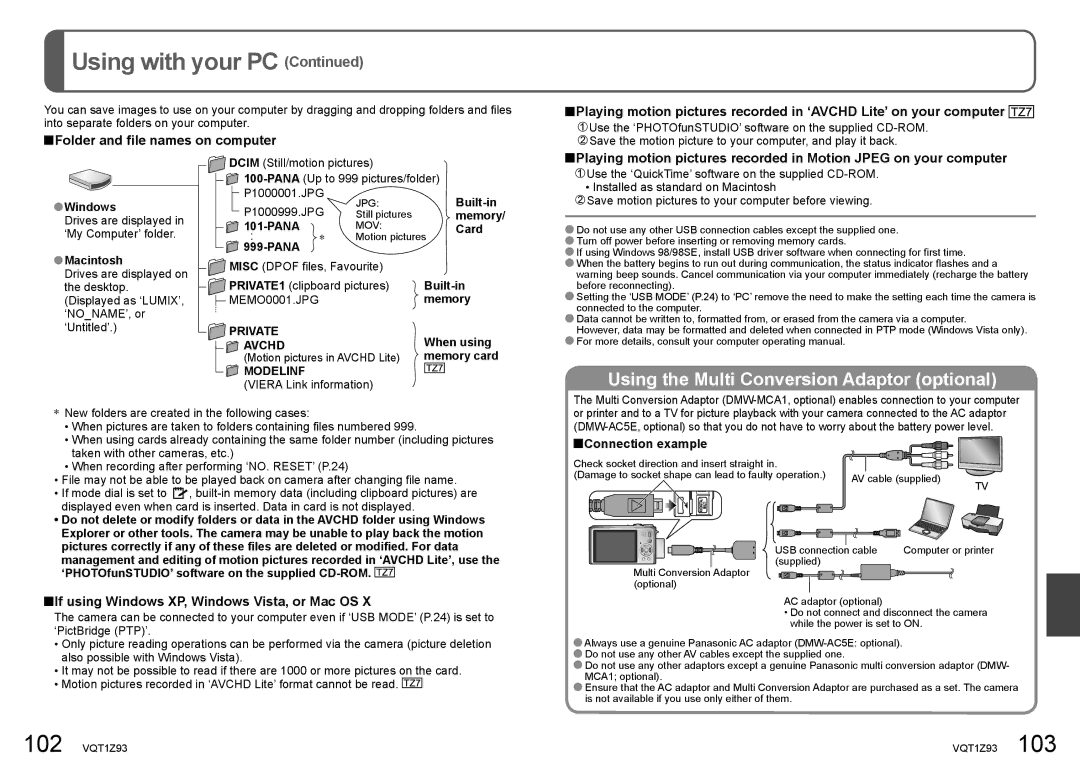 Panasonic DMC-TZ7, DMC-TZ65 operating instructions If using Windows XP, Windows Vista, or Mac OS, Private Avchd, Modelinf 