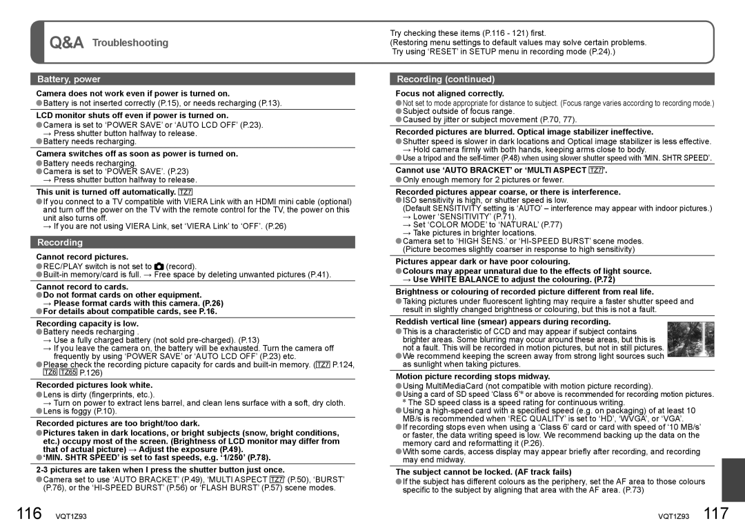 Panasonic DMC-TZ65, DMC-TZ7 operating instructions Troubleshooting 